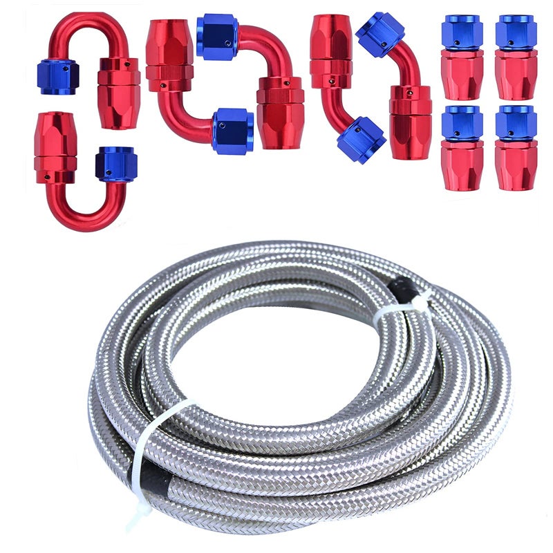 Partschoice 20FT 6AN 3/8" Braided Stainless Steel CPE Fuel Line Hose with 10PC Swivel Fitting Hose Ends Adapter Kit - Image 1